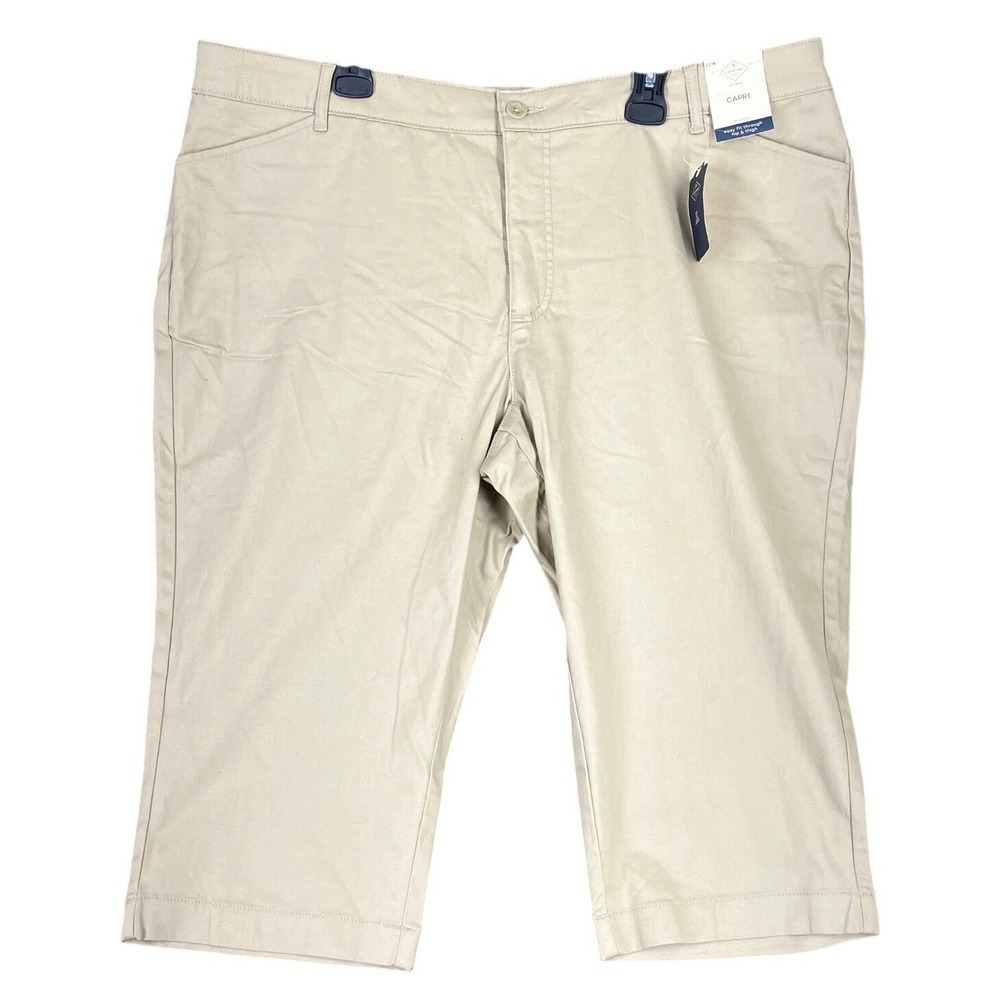 St Johns Bay Secretly Slender Capri Pants Mid Rise Tummy Control Khaki 22W Women